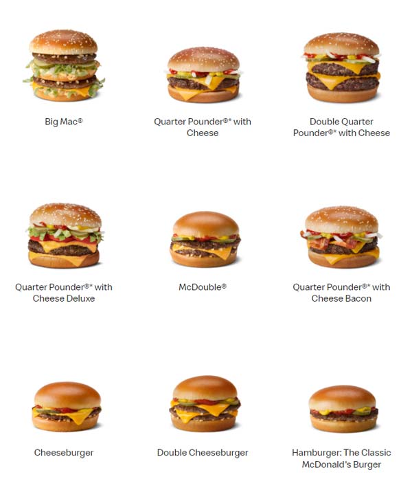 McDonald’s Burger Menu With Price