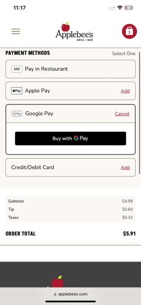 how to use apple pay in applebee’s