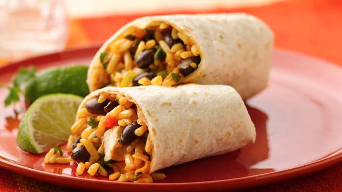 chicken burrito with rice & beans